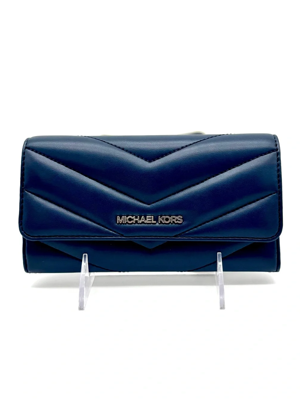 Michael Kors Large Quilted Trifold Wallet Navy Blue
